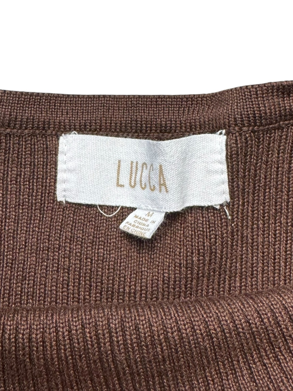 Lucca Ribbed Chocolate Brown Knit Long Sleeve Sweater with Cutout Front Size M - Picture 3 of 5